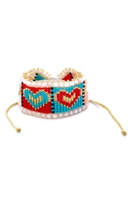 PULSERA CORAZONES ROJO TURQUESA