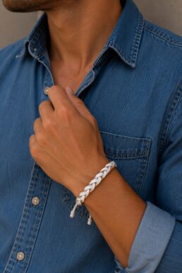 PULSERA CUERO BLANCO TRENZADA