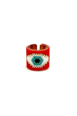 ANILLO BRONCE ORO OJO TURCO ROJO