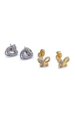 ARETES DÚO CORAZÓN MARIPOSA