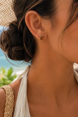 ARETES TOPO BRONCE ORO PIEDRAS