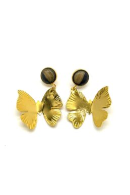 ARETES MARIPOSA PIEDRA NATURAL BRONCE ORO