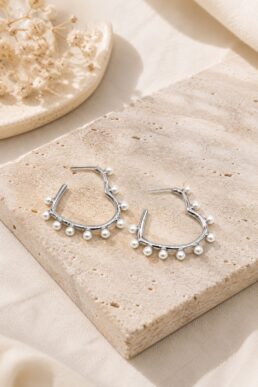 ARETES CORAZÓN PERLA RODIO