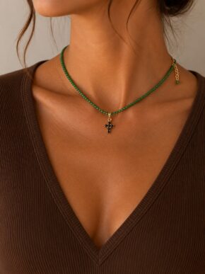 SHOKER CRUZ VERDE ESMERALDA ORO LAMINADO 18K