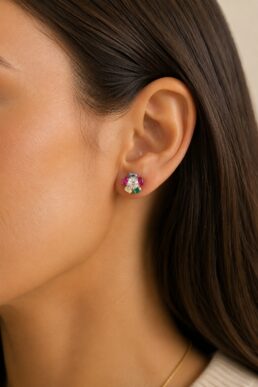 ARETES TOPO MULTICOLOR ORO LAMINADO 18K